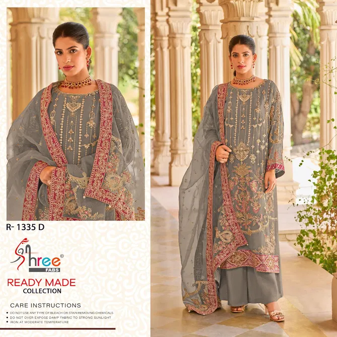 R 1335 Shree Fab Organza Embrodairy Pakistani Readymade Suits Wholesale In India